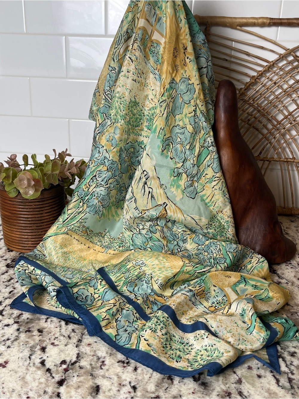 Van Gogh Sunflowers Painting Silk Scarf - Picture 3 of 5